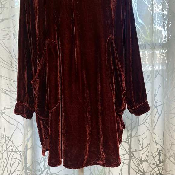 CP SHADES FREE PEOPLE burgundy red velvet v-neck long sleeve tunic shirt dress - Picture 7 of 12